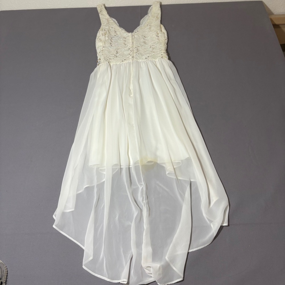 B. Darlin High Low Dress Womens 1/2 White Lace Sequin Rhinestone Formal - Picture 9 of 11